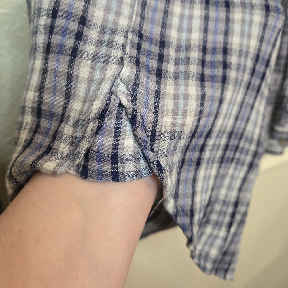 Lucky Brand Womens Small Tiny Plaid Blue Button Up Long Sleeve Pockets‎ Cowgirl - Picture 5 of 13